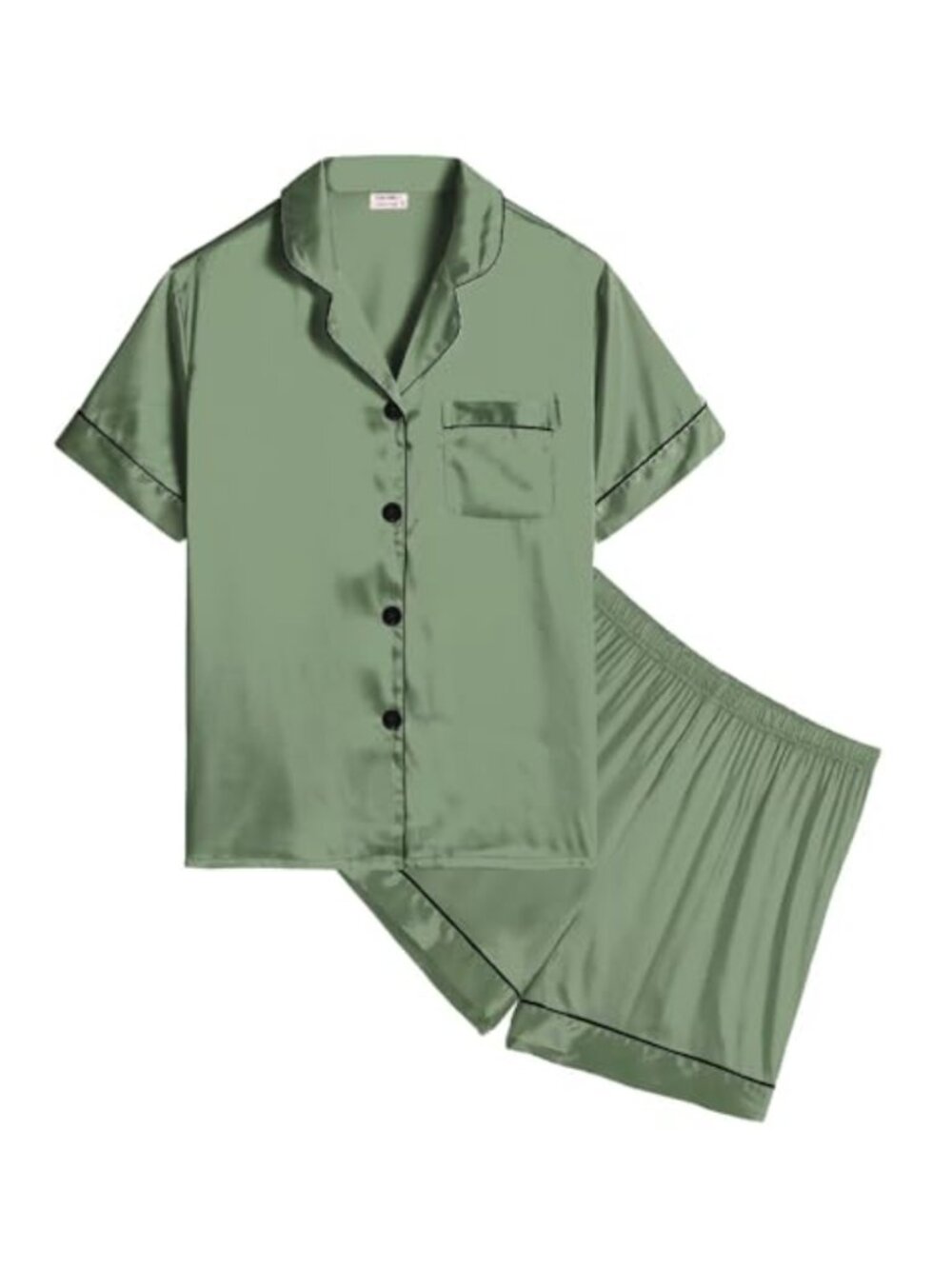 Satin Silk Pajama Set Button-Down Short Sleeve Long Pants Lounge Sleepwear
